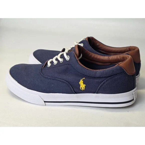 POLO Ralph Lauren Vaughn Men's Shoes Size 5 EU 37 Navy Blue Canvas Boat Sneakers - Picture 2 of 12